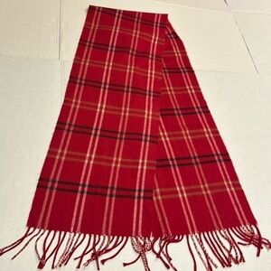 Cejon plaid red white black & tan striped scarf made in Italy with fringe